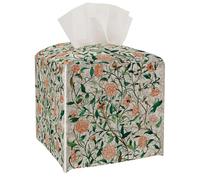 William Morris Floral Tissue Box Cover - Vintage Style 5.2 x 5.2Inch PU Leather Holder with Elastic Strap for Bathroom, Bedroom, Office Desk & Nightstand (Pink Flower)