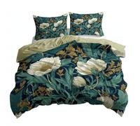 William Morris Flowers 3D Printed Duvet Cover Set Super King, Blue Green Bedding Set with 2 Pillowcases & Hidden Zipper, Soft Brushed Microfiber 3-Piece Quilt Cover for Kids Teens & Adults