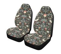 William Morris Flowers Birds On Dark 2PCs Car Front Seat Covers Non-Slip Vehicle Premium Fabric Seat Protector Case Universal Fit for Auto Truck Van SUV Car Accessories