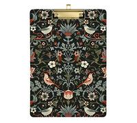 William Morris Flowers Birds On Dark Plastic Clipboard, A4 Paper Size PVC Writing Board with Low Profile Gold Metal Clip Hardboard for School, Office 12.5x9 Inch