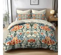William Morris Flowers Leaves Reversible Duvet Cover Set Yellow Duvet Set 230x220cm 3 PCS Print Bedding Set Soft Microfiber Easy Care Quilt Cover with 2 Pillow Cases