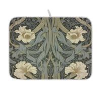 William Morris Flowers Print Dish Drying Mat for Kitchen Counter Absorbent Microfiber Small Drying Pad Dish mats for Kitchen Countertops 16 x 18 Inch