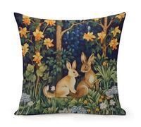 William Morris Forest Rabbit Throw Pillow Covers Gorgeous Pillow Covers with Hidden Zipper 22" Bunny in Forest Rabbit Floral Square Decor for Home Chair Lake House, Two Sided Print, 55cm x 55cm