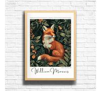 William Morris Fox Print, Botanical print, Dark Cottagecore decor, Mid century poster, Flower Market print, nature, illustration, Art Nouveau home deco (A4 Framed (Oak))