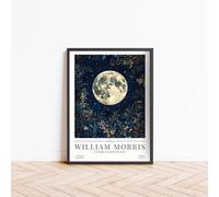 William Morris Full Moon Print, William Morris Exhibition Poster, Moon Phases Stars Art Nouveau Minimalist Home Decor Wall Art Print, Minimalist Modern Living Room Decor (A3 - FRAMED (Black))