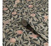William Morris Gallery Collection Charcoal Bird & Pomegranate Smooth Wallpaper
