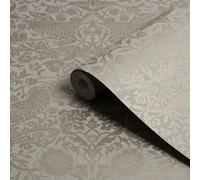 William Morris Gallery Collection Fibrous Neutral Strawberry Thief Metallic Effect Smooth Wallpaper