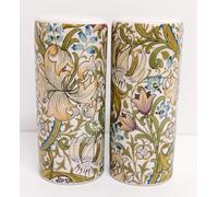 William Morris Golden Lily Salt and Pepper Porcelain Round Shakers Set Arts Crafts Floral Hand Decorated UK