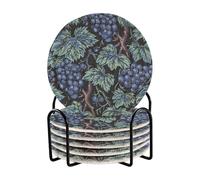 William Morris Grape Blue Cup Coasters Set of 6 with Holder Coasters for Drinks Bar Essentials for Home Decor