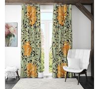 William Morris Green Floral Curtains - Retro Style, Shiny Fabric, Nature-Inspired Window Treatments for Bedroom & Living Room - Elegant Flower Décor