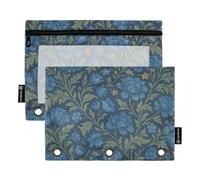 William Morris Indigo Floral Pattern Pencil Pouches with Clear Window Large Pencil case Big Capacity 3 Ringing Binder folders for Storing School Students Teacher Supplies Multicolored 2 PCS