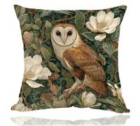William Morris Inspired Abstract Vintage Floral & Owl Design Throw Pillow Covers Home Decor, Art Deco Pillowcase Cushion Cover for Bed Sofa Living Room (Brown-Owl, 18x18inch)
