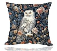 William Morris Inspired Abstract Vintage Floral & Owl Design Throw Pillow Covers Home Decor, Art Deco Pillowcase Cushion Cover for Bed Sofa Living Room (White-Owl, 18x18inch)