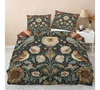 William Morris King Size Duvet Cover Sets, Strawberry Thief Bedding Sets Double-Sided Printing, Soft Microfiber Quilt Cover With Zip Fastening + 2 Pillowcase, 230x220 M10