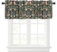 William Morris Kitchen Valance,Retro Flower Strawberry Thief Floral Printed Small Window Treatments for Kitchen Living Room Bathroom Cafe Decor Rod Pocket Vintage Valances 54x18 Inch, 1 Panel