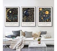 William Morris Moon And Stars Prints, Vintage Wall Art, Textile Art, Retro Poster, Starry Sky Landscape Abstract Art, Bedroom Wall Decor, Unframed 3 sizes (30 * 40)
