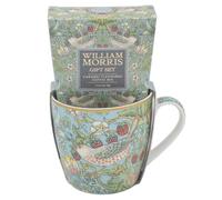 William Morris Mug & Coffee Gift Set - Strawberry Thief Blue | Caramel Flavoured Coffee, Floral Patterns, Mug, Includes Coffee Sachet, Assorted Designs