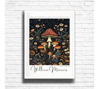 William Morris Mushrooms Print, Botanical print, Dark Cottagecore decor, Mid century poster, Flower Market print, nature, illustration, Art Nouveau home deco (A4 Framed (White))