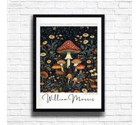 William Morris Mushrooms Print, Botanical print, Dark Cottagecore decor, Mid century poster, Flower Market print, nature, illustration, Art Nouveau home deco (A3 Framed (Black))