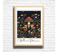 William Morris Mushrooms Print, Botanical print, Dark Cottagecore decor, Mid century poster, Flower Market print, nature, illustration, Art Nouveau home deco (A3 Framed (Oak))