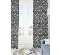 William Morris Navy Strawberry Thief Pencil Pleat Lined Curtains Navy