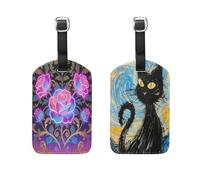 William Morris Neon Roses The Starry Sky and The Black Cat 2 Pcs Luggage tag durables Luggage Tags Personalized for suitcases
