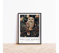 William Morris Owl Print, William Morris Exhibition Poster, Nature Botanical Picture Art Nouveau Minimalist Home Decor Wall Art Print, Kitchen Living Room Decor Framed Wall Art (A4 - FRAMED (Black))
