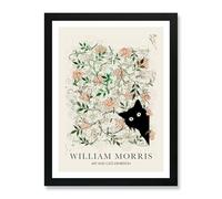 William Morris Peekaboo Cat Jasmine Flower Botanical Framed Wall Art Poster Print Picture (Black, A3)