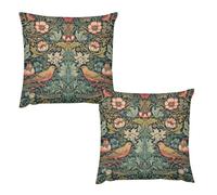 William Morris Pillow Case,Polyester Sofa Throw Pillow Cover set of 2,Vintage Rustic Natural Old Art Forest Botanical Leaf Flower Bird Square Couch Pillow Protector Cushion for Sofa Bed Decor 16x16in