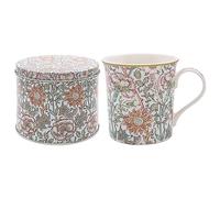 William Morris Pink & Rose Ceramic Mug in Round Tin