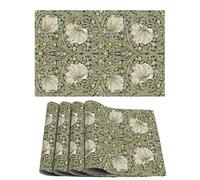 William Morris Placemats Set of 4 Vintage Floral Botanical Table Placemats Heat Resistant Place Mats Mid Century Modern Linen Woven Dining Table Mats Green Kitchen Table Decor 11.8"X17.7"