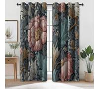 William Morris Plants Florals Blackout Curtains 46 x 90 Inch for Bedroom Kids Room Renters Balcony, Thermal Insulated Soundproof Privacy Drapes, Eyelet Curtain, Grey