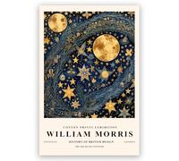 William Morris Poster William Morris Wall Art William Morris Prints Exhibition Print Vintage Wall Art Textiles Art Vintage Poster for Living Room Bedroom Moon & Stars Art Canvas 12x18inch Unframed