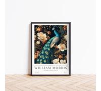 William Morris Print, Peacock Print, William Morris Exhibition Poster, Animal Floral Art Nouveau Minimalist Home Decor, Modern Living Room Decor, Framed Wall Art (A4 - FRAMED (Black))