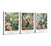 William Morris Prints Wall Art Hummingbird Floral Canvas Pictures William Morris Vintage Botanical Bird Posters Victorian Gallery Framed Artwork for Living Room Bedroom Hallway Office 30x40cm 3Pcs