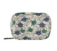 William Morris Purple Green Flowers Pattern Travel Bag with Detachable Compartments Attachable Medicine Pill Organizer