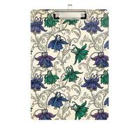 William Morris Purple Green Flowers Pattern Water Proof Clip Board Plastic for Teacher Portfolio clipboard Size 9 x 12 Silver