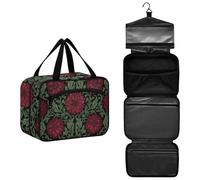 William Morris Red Dahlias Black Background Hanging Bags for Traveling with Hook for Traveling