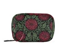 William Morris Red Dahlias Black Background Pill Bags with Detachable Compartments Attachable Day Pill Organizer