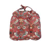 William Morris Red Strawberry Thief Piped Seat Pad Red