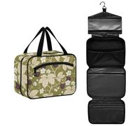 William Morris Retro Raspberry Grass Green Hanging Travel Makeup with Hook for Travel
