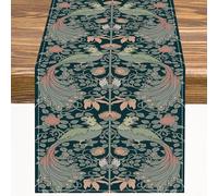 William Morris Retro Table Runner Peacock Red Flowers and Green Botanical Pattern Table Runner Table Cloth Decoration Dresser Garden Farmhouse Wedding Party Vacation Dinner Home 13x36 inches