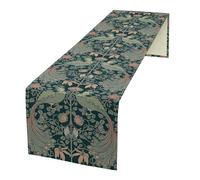 William Morris Retro Table Runner Peacock Red Flowers and Green Botanical Pattern Table Runner Table Cloth Decoration Dresser Garden Farmhouse Wedding Party Vacation Dinner Home 13x108 inches