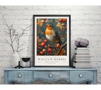 William Morris Robin, Bird Print, William Morris Exhibition Print, William Morris Poster, Vintage Wall Art, Textiles Art, Vintage Poster (317c) A2