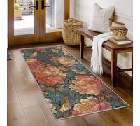 William Morris Rug Runners for Hallways Non Slip Washable, Vintage Floral Bird Runner Rug for Hall Kitchen Bedroom Rubber Backed, Back Door Mats Indoor 90x230 cm,(JP1265)