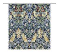 William Morris Shower Curtain,Original Design Vintage Flower Birds Strawberry Thief Pattern Print Shower Curtains Sets Polyester Waterproof Fabric Decor Bathroom Curtain 66"×72" Inch With 12 Hooks