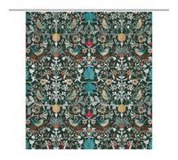 William Morris Shower Curtain,Original Design Vintage Flower Birds Strawberry Thief Pattern Print Shower Curtains Sets Polyester Waterproof Fabric Decor Bathroom Curtain 72"×72" Inch With 12 Hooks