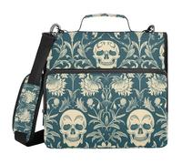 William Morris Skull Teal 1.5-Inch 3-Rings Binder with Zipper with Shoulder Strap Waterproof Zippered Portfolio for Middle School