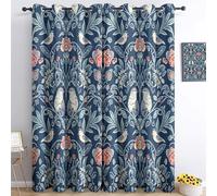 William Morris Strawberry Thief 100% Blackout Eyelet Curtains 72 Inch Drop, Purple Thermal Room Darkening Ring Top Drapes for Kids Bedroom & Living Room, 2 Panels, Total 132"W x 72"L (336x183cm)