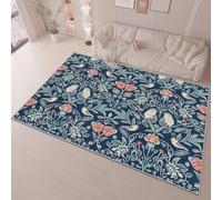 William Morris Strawberry Thief Accent Rug 60 x 90 cm, Washable Non-Slip Low Pile Flannel Carpet - Purple Soft Easy Clean Mat for Kitchen Entryway & High Traffic Areas